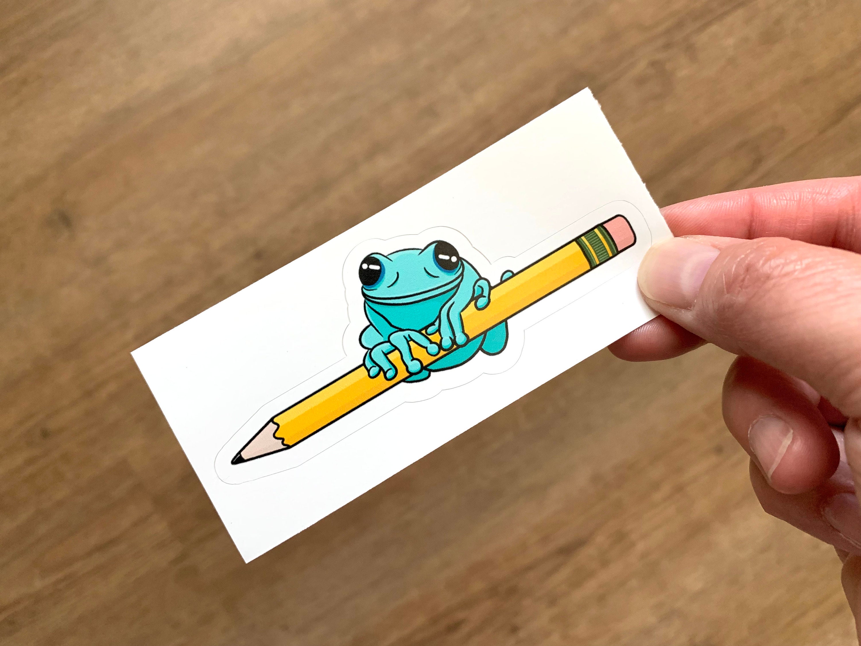 Cute Tree Frog on Pencil Vinyl Laptop Sticker | Student Teacher Water ...