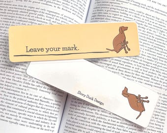 Funny Scooting Vizsla Laminated Bookmark: "Leave Your Mark" Dog Lover Gift