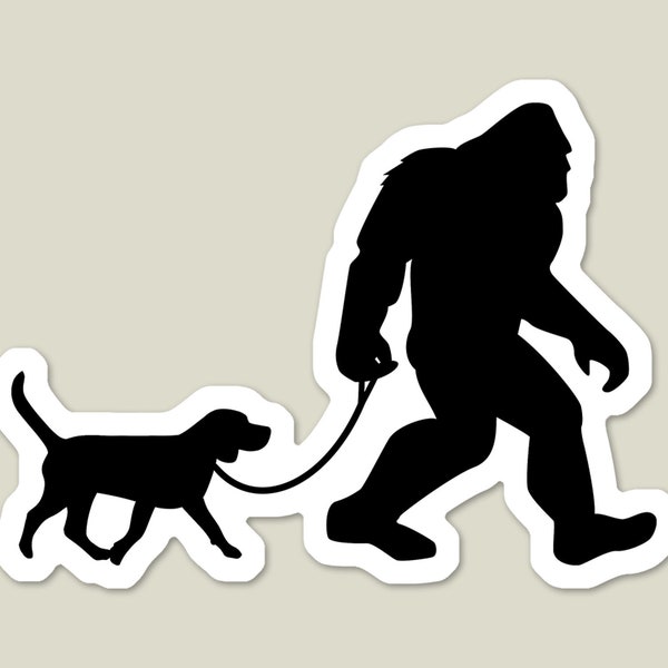 Bigfoot Beagle Dog Walker Waterproof Sticker | Sasquatch and Pet | Water Bottle Sticker | Laptop Sticker | Car Decal