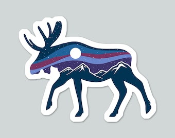 Moose Vinyl Sticker: Northern Winter Mountain Scene