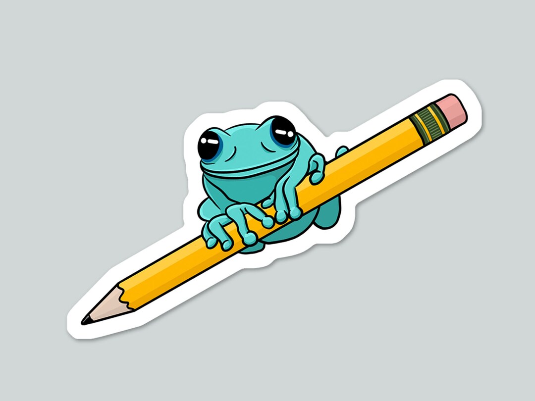 Cute Tree Frog on Pencil Vinyl Laptop Sticker | Student Teacher Water ...