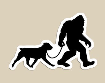 Bigfoot Rottweiler Dog Walker Sticker | Sasquatch and Rottie | Water Bottle Sticker | Laptop Sticker | Car Decal