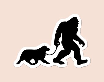 Bigfoot Walking Australian Shepherd Waterproof Sticker: Sasquatch and Aussie Dog Decal