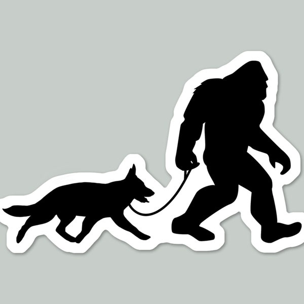 Bigfoot German Shepherd Dog Walker Waterproof Sticker | Sasquatch and Shepherd | Water Bottle Sticker | Laptop Sticker | Car Decal