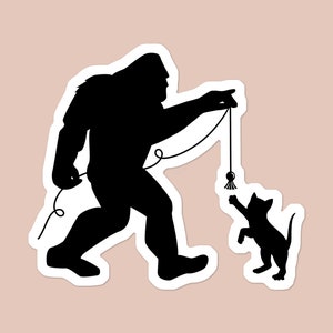 Bigfoot and Kitten Vinyl Sticker: Funny Sasquatch Laptop Decal