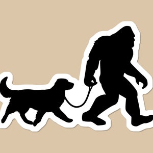 Bigfoot Golden Retriever Dog Walker Waterproof Sticker | Sasquatch Stickers | Water Bottle Sticker | Laptop Sticker | Car Decal