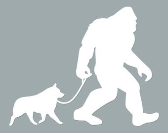 Bigfoot and Schipperke Car Decal: Sasquatch Dog Walker Sticker