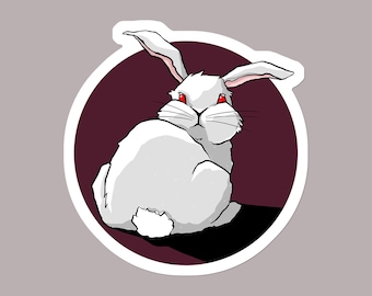 Spooky Albino Bunny Vinyl Sticker: Ghostly Rabbit Laptop Decal