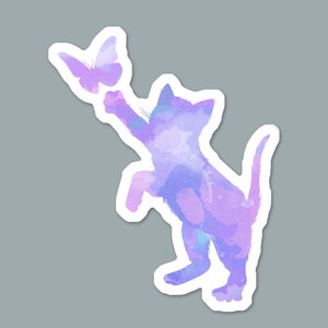 Cute Kitten with Butterfly Cat Lover Vinyl Sticker | Playful Kitty Laptop Sticker | Water Bottle Sticker | Car Decal