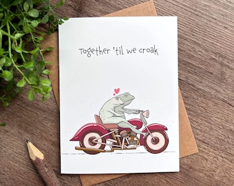 Motorcycle Frog Couple Card: Whimsical Love Greeting - Valentine, Anniversary