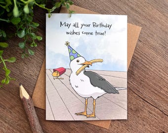 Seagull Birthday Card: Funny French Fry Bird - A2 Card