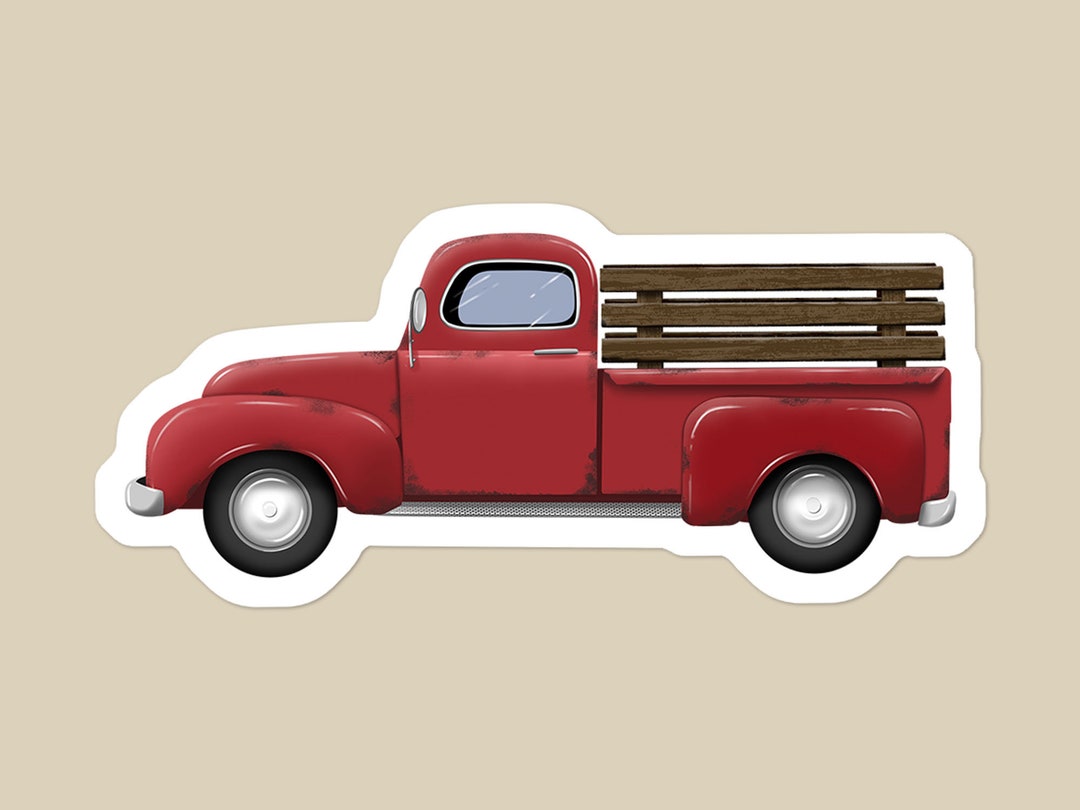 Vintage Style Red Pickup Truck Vinyl Sticker Laptop Sticker Water