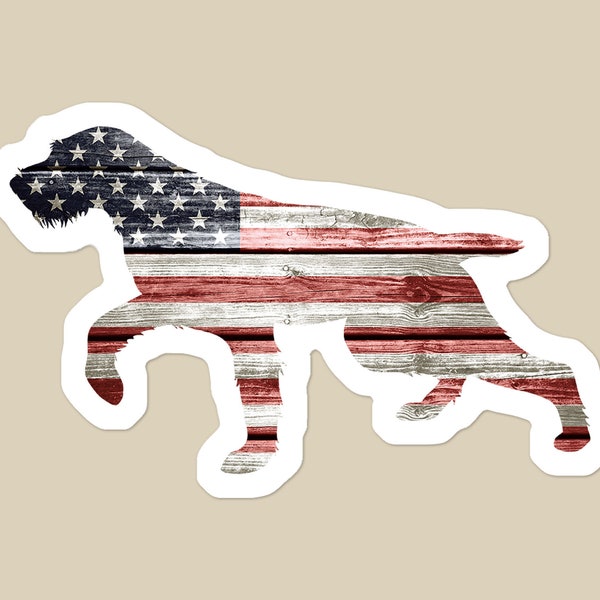 Patriotic German Wirehaired Pointer Dog with American Flag Sticker |  Laptop Sticker | Water Bottle Sticker | Car Decal
