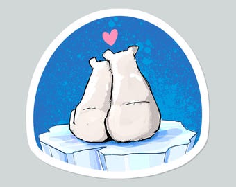 Polar Bear Couple Vinyl Sticker: Snuggling Animal Laptop Decal
