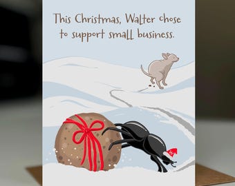 Funny Small Business Christmas Card with Chihuahua and Dung Beetle