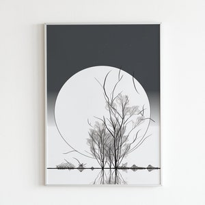 Umarme die Ruhe mit minimalistischen Line Art: Digitale Poster mit ruhigen Naturszenen und Mondlicht
