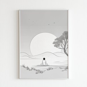 Umarme die Ruhe mit minimalistischer Linienkunst: Digitale Poster mit ruhigen Naturszenen und Meditation