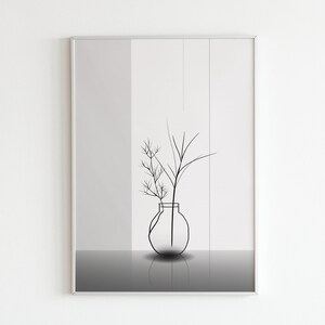 Umarme die Ruhe mit minimalistischen Line Art: Digitale Poster mit ruhigen Naturszenen, Blumenvase