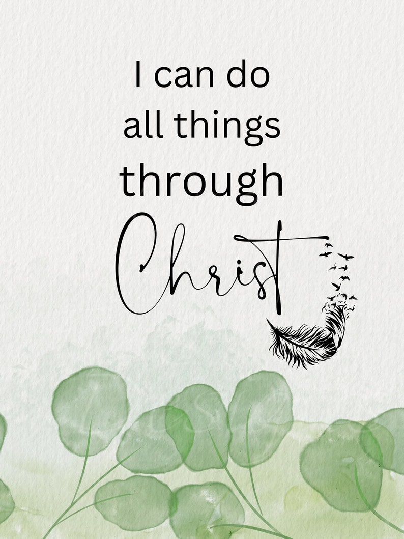 All Things Through Christ Water Bottle Labels, Faith and Strength Décor