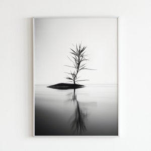 Umarme die Ruhe mit minimalistischen Line Art: Digitale Poster mit ruhigen Naturszenen, einsame Pflanze