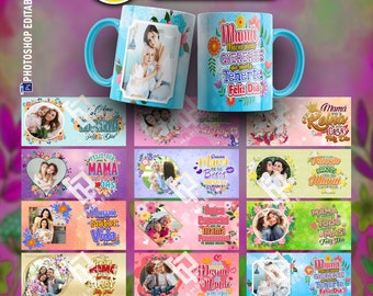 12 Mother's day mug template PSD Designs for Sublimation Printing Happy Mothers Day Mug | 12 Editable Mothers Day PSD Templates