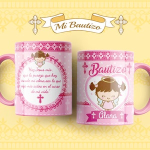 8 Modelos de Caneca de Batismo para sublimação PSD editáveis | 8 modelos editáveis de copo de batizado em PSD