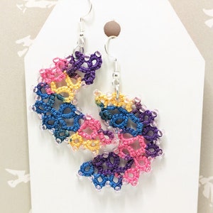 CHOOSE YOUR COLOR - Tatted lace Moon Earrings - retro - cotton - rave - classic - witchy - lunar