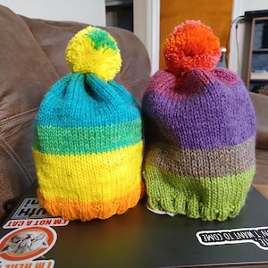 Rainbow Pom Pom Hand Knit Hat - 3 options