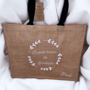 Sac en toile de jute personnalisé/idée cadeau anniversaire, Saint-Valentin, mariage, naissance,nounou,mamie, tata, mari, maman, homme, femme image 6