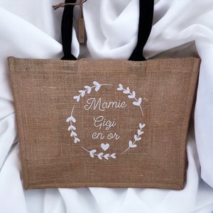 Sac en toile de jute personnalisé/idée cadeau anniversaire, Saint-Valentin, mariage, naissance,nounou,mamie, tata, mari, maman, homme, femme image 3