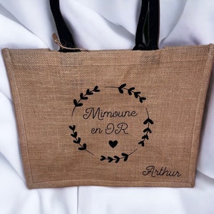 Sac en toile de jute personnalisé/idée cadeau anniversaire, Saint-Valentin, mariage, naissance,nounou,mamie, tata, mari, maman, homme, femme image 4