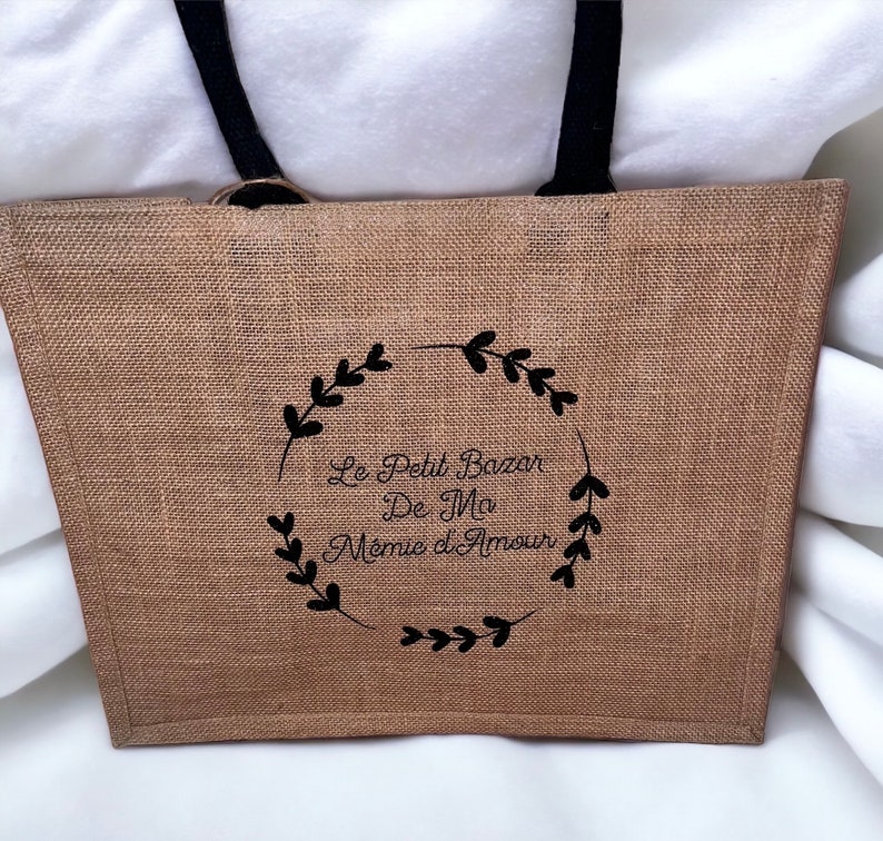 Sac en toile de jute personnalisé/idée cadeau anniversaire, Saint-Valentin, mariage, naissance,nounou,mamie, tata, mari, maman, homme, femme image 8