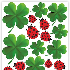 Set di adesivi con coccinelle e trifogli portafortuna, adesivi portafortuna, adesivi autoadesivi per decorare, realizzare cartoline