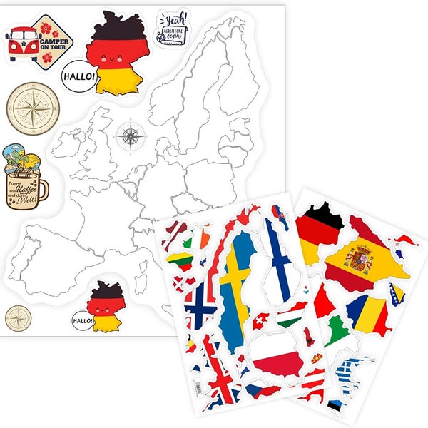 Pegatinas de mapas de Europa en el conjunto, pegatinas de automóviles con países europeos individualmente para pegar, pegatinas decorativas para automóviles, muebles o espejos