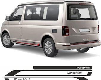 Zijstreep sticker in zwart met gewenste tekst, passend voor VW T6.1, T6, T5, Multivan, Bulli, zijsticker met individuele tekst