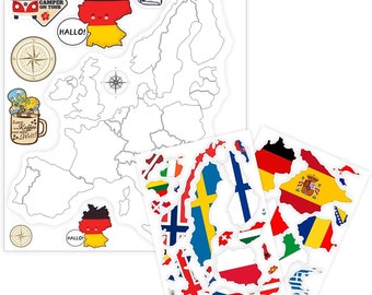 Europe map stickers in the set, car stickers with European countries individually to stick on, decorative stickers for cars, furniture or mirrors