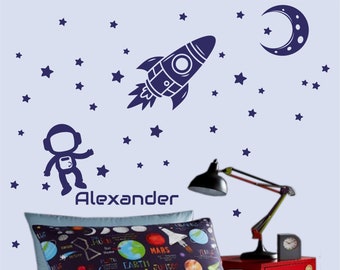 Wall decal rocket with desired name stars children's room