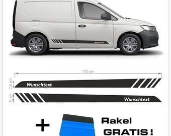 Zijstreepsticker met gewenste tekst of bedrijfsnaam, geschikt voor VW Caddy, autosticker voor tuning, gepersonaliseerde autobelettering