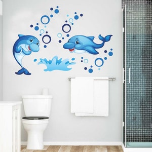 Wall decal bathroom cute dolphins bubbles water