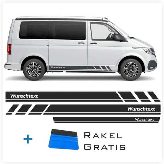 Seitenstreifen Aufkleber in Schwarz mit Wunschtext, passend für VW T6.1,  T6, T5, Multivan, Bulli, Seitenaufkleber mit individuellem Text - .de