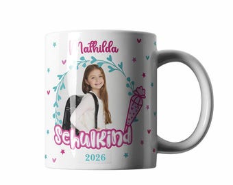 Personalized back-to-school mug – Finally a schoolchild with name and photo for girls