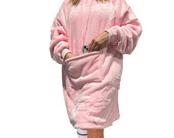 Personalized Hoodie Blanket for Women - Warm Blanket with Sleeves and Hood - Personalized Gift with Gift Packaging - Pink