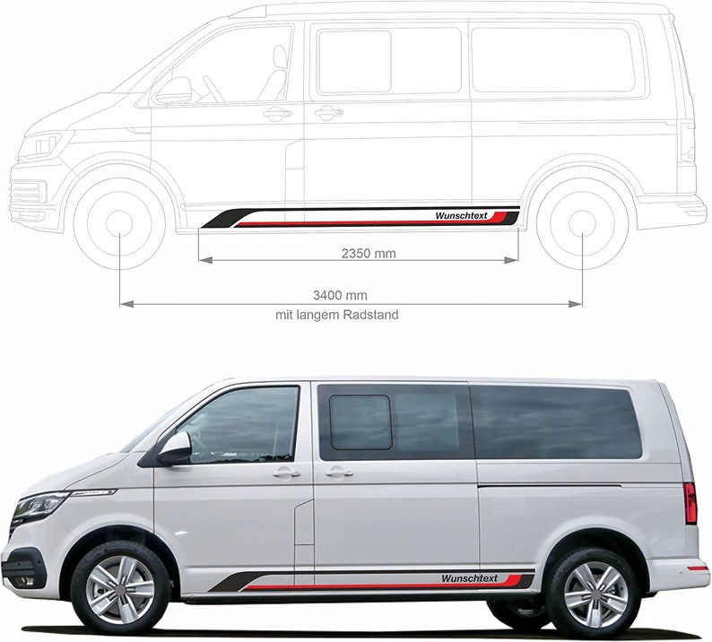 Multivan Sticker Side Stripe Sticker in Black With Desired Text, Suitable for VW T6.1 ...
