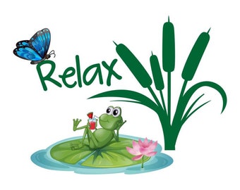 Wall Decal Bathroom Frog on Water Lily Leaf