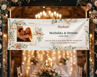Personalized Boho-Style Wedding Banner with Photo, Names & Date | Welcome Banner for the Wedding [FOT-BAN-20260502]