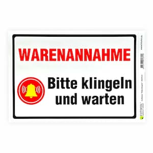 Aufkleber 29x20cm "Warenannahme - Bitte klingeln und warten" - Hinweisaufkleber für den Innen- und Außenbereich - Folie selbstklebend