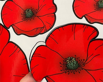 Set of 10 poppy stickers, decorative stickers with poppy flowers in various sizes for cars, vehicles, laptops, smartphones and home.