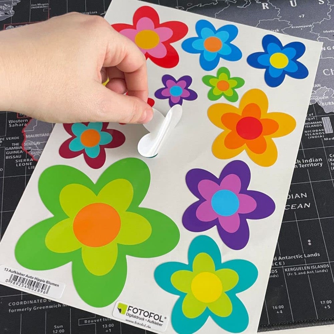 Sticker Set With Hippie Flowers, 13 Pieces in Various Sizes, Colorful ...
