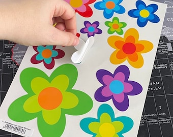Sticker set with hippie flowers, 13 pieces in various sizes, colorful flower power stickers, car stickers, decorative stickers for laptop or wall