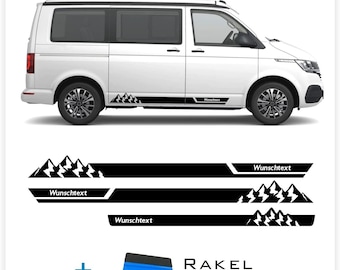 Side stripe sticker with mountains motif, selectable color and text, for Multivan California Beach T6.1, T6, T5, personalized sticker